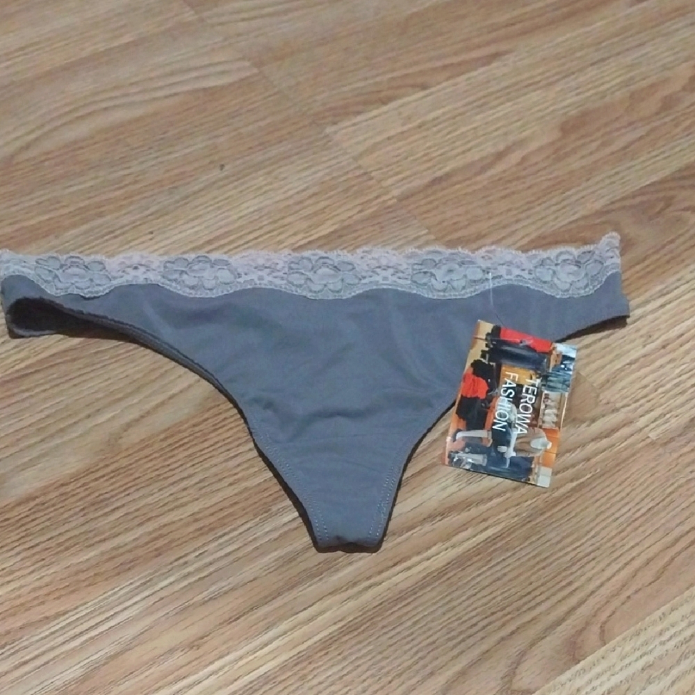 Gray Lace Trim Thong. NWBT